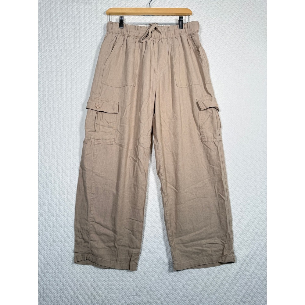 Light Taupe Wide-Leg Cargo Pants with Drawstring Waist